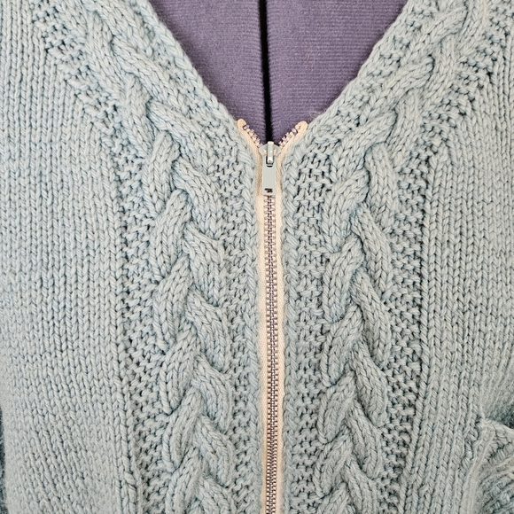 Vintage 1950s Cardigan Sweater Zipper Blue Acrylic Knit 50s Women's M - Picture 8 of 9